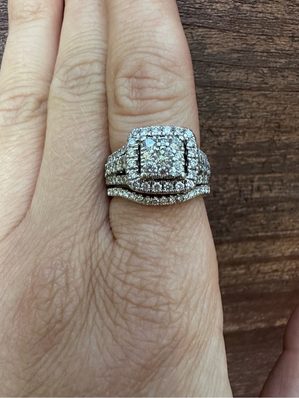 14k white gold Princess cut halo diamond wedding set size 6